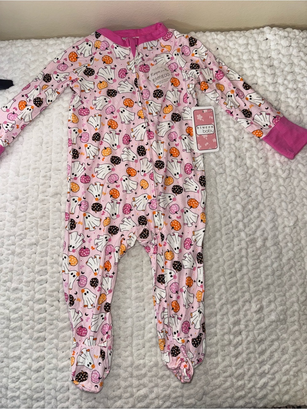 btween Pink Ghost & Candy Print Bamboo Zipper One-Piece